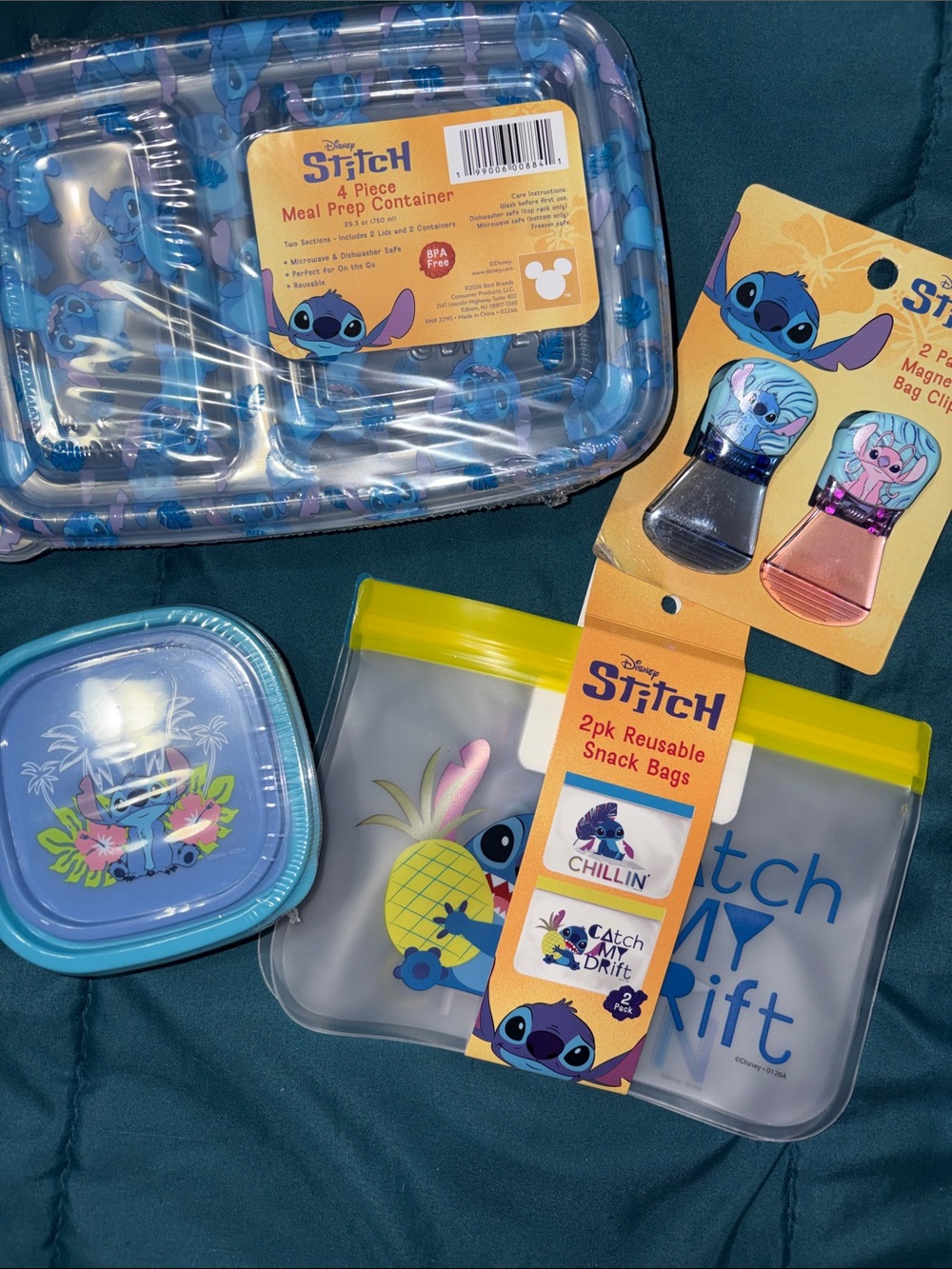 Disney Stitch Pineapple Meal Prep & Snack Bag Set - Blue/Yellow